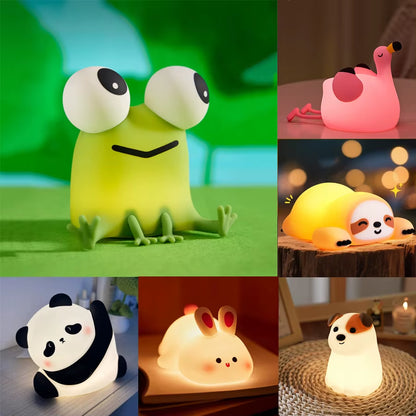 Kawaii Animal Led Table Lamp Toddler Night Light Silicone Kids Toy Gifts Bedroom Bedside Desk Room Decor Rechargeable Mood Light