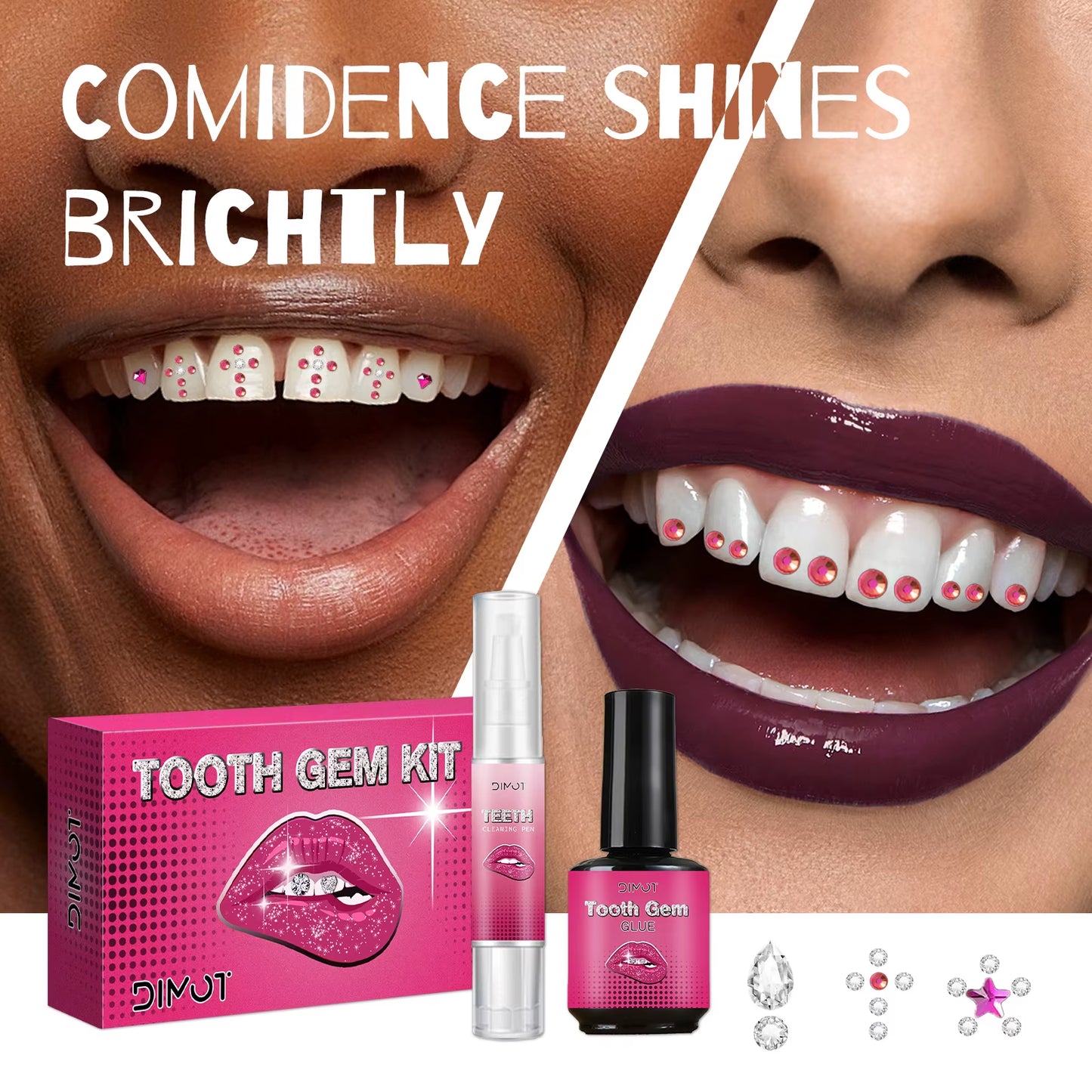 DIY Tooth Gem Kit with DIY Crystals Glue & Light Starter Set for Face Body Temporary Shiny Teeth Jewelry Crystal Accessories