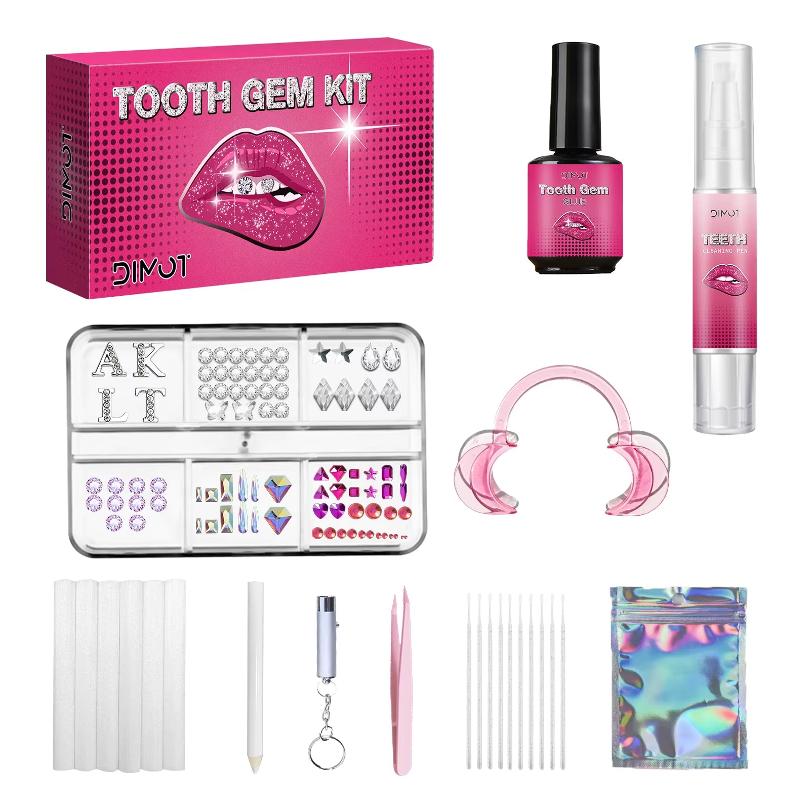 DIY Tooth Gem Kit with DIY Crystals Glue & Light Starter Set for Face Body Temporary Shiny Teeth Jewelry Crystal Accessories